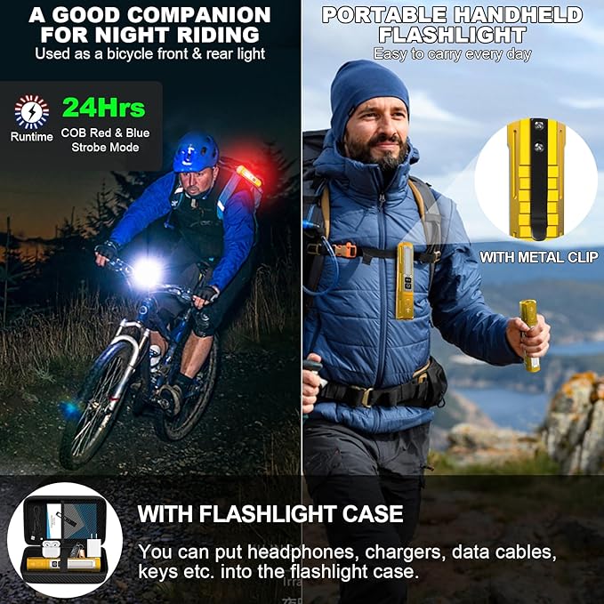 Rechargeable Flashlights High Lumens - 20,000LM Super Bright Small Pocket Magnetic Flashlight, 8 Modes LED Tactical Flash Light, Dual Button Powerful Flashlight for Camping (2, Yellow Gold)