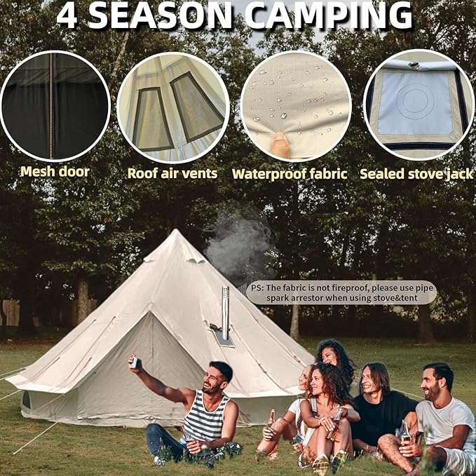 DANCHEL OUTDOOR B2A Waterproof Roomy Interior Yurt Tent, No Center Pole Bell Tent 4/8 Person Family Camping Glamping, 4 Season Hot Tents with Stove Jack 300D Oxford Nylon, 13ft/16.4ft Khaki