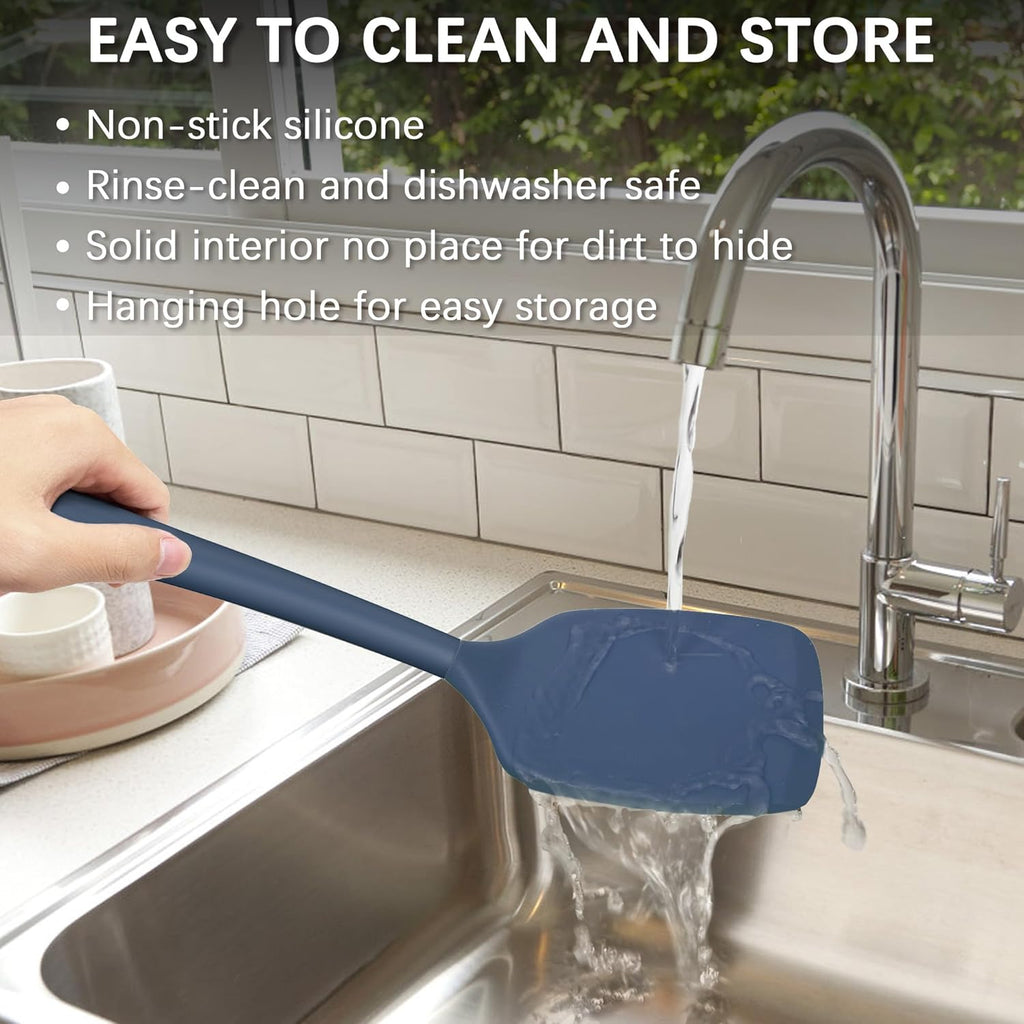 Coukre 2 Pack Silicone Spatula Set, High Heat Resistant, BPA Free Kitchen Spatula, Solid & Slotted Turner for Non-Stick Pans, Sautéing, and Flipping (2, PureDarkBlue)