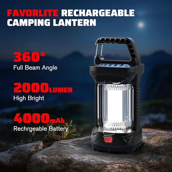 2 Pack 2000LM Rechargeable LED Camping Lantern, Waterproof Tent Light with 3 Light Modes, Camping Essentials, Portable Lantern Flashlight for Hurricane, Power Outages