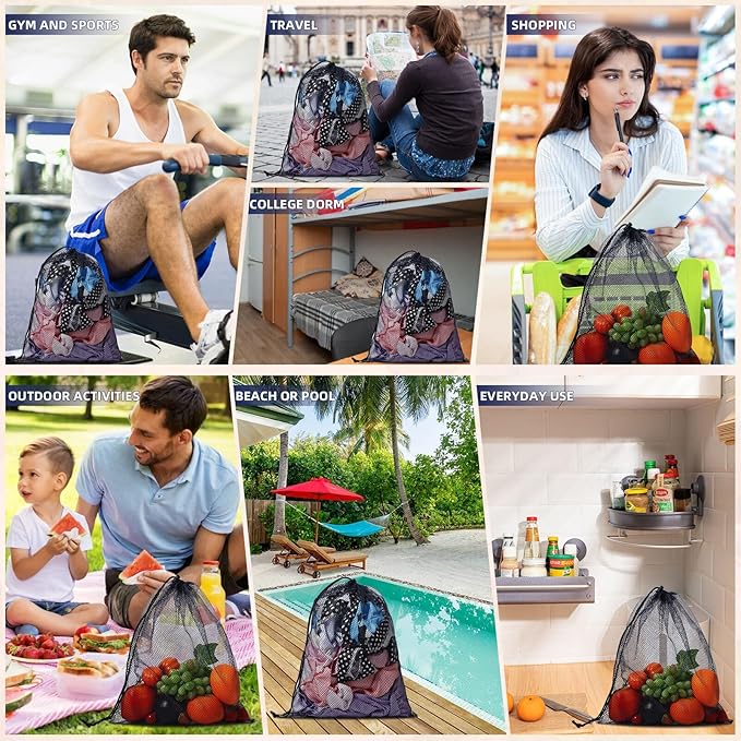 10/20/40/60/100PCS Mesh Drawstring Bag Durable Delicate Mesh Laundry Bag Multicolor Nylon Mesh Bag Small Mesh Gym Bag Travel Mesh Beach Bag Locking Closure Storage Bag For College, Gym, Yoga, Sport