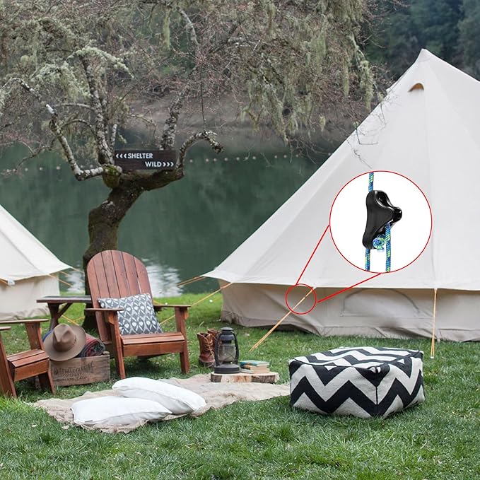 12Pack Rope Tensioner Ultralight Guyline Tensioners Adjuster Tent Rope, Rope Tightener for Tents & Tarps Paracord Ultralight Backpacking Gear, fit 3-5mm Paracord