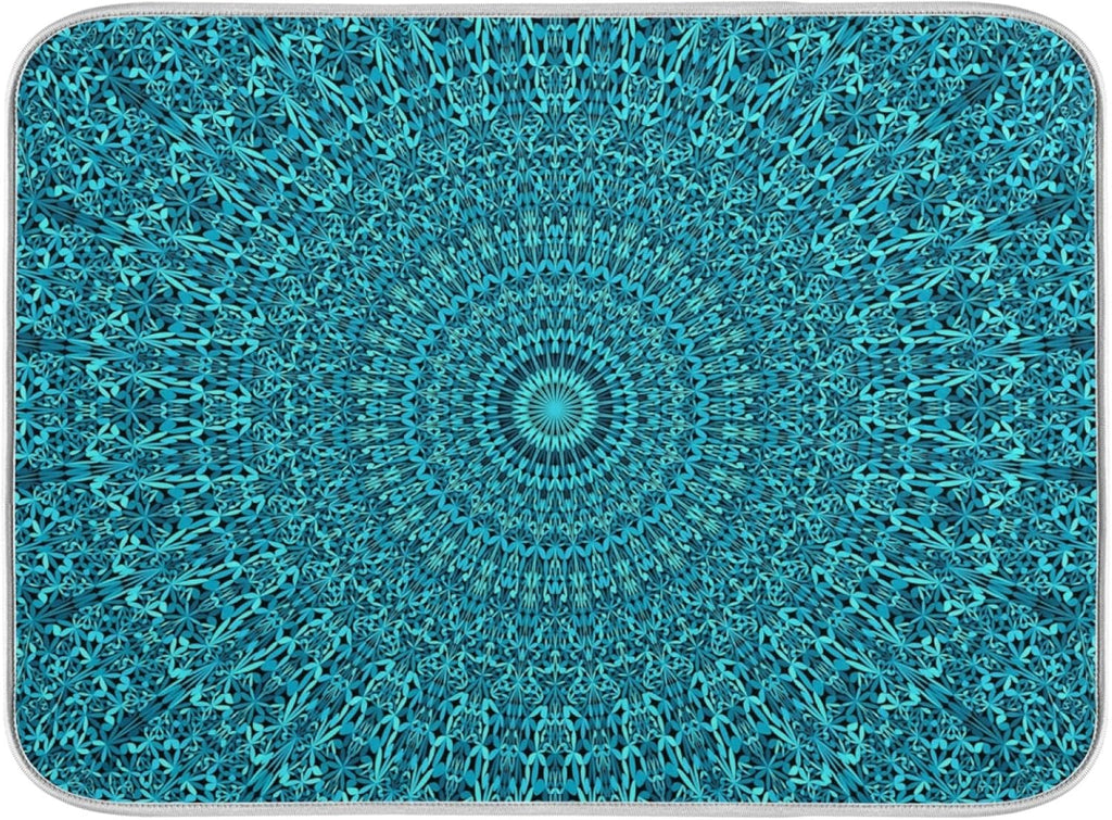 Super Absorbent Dish Drying Mat, Microfiber Fast-Drying Dish Mat, 24" x 18", Kitchen Dish Drying Pad, Mandala Turquoise Teal Blue Green
