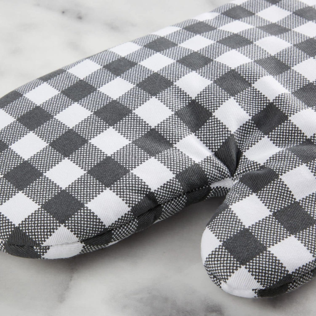 KitchenAid Gingham Oven Mitt 2-Pack Set, Charcoal Grey, 7"x13"
