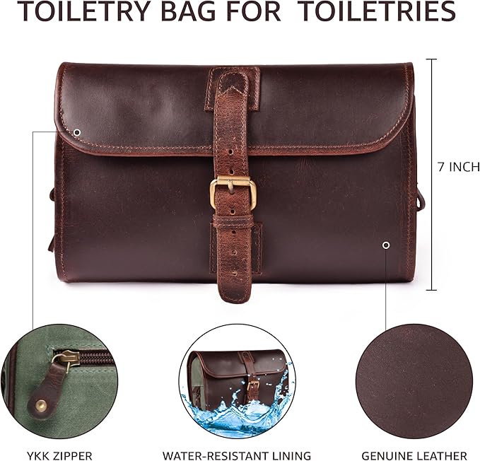 LEATHER VILLAGE Hanging Toiletry Bag for Men & Women, Handcrafted Vintage Cosmetic & Shaving Organizer Travel Dopp Kit- Cherry