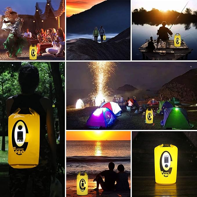 Dry Bag Waterproof with Solar Bluetooth Speaker & Light - 10L/20L Roll Top Dry Sack Keeps Gear Dry for Men Women Kayaking, Beach, Rafting, Boating, Hiking, Camping and Fishing