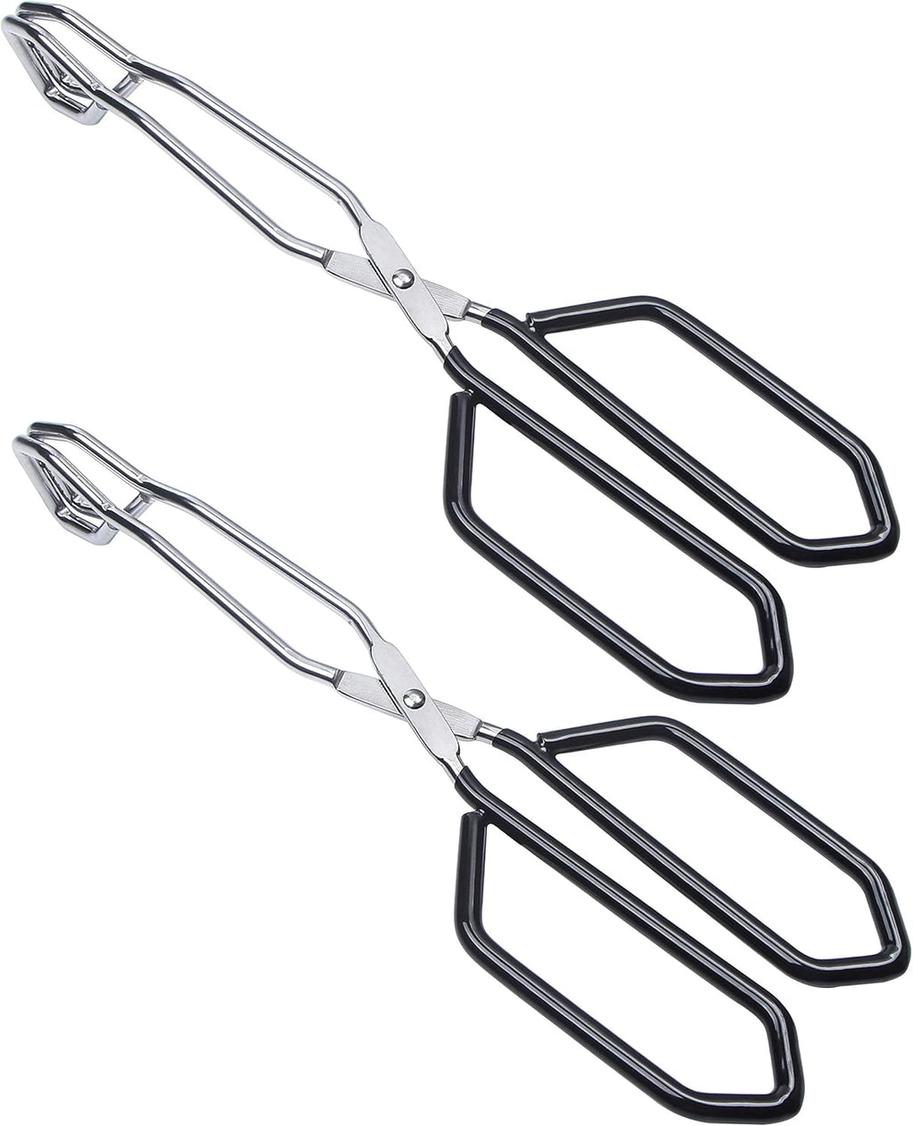 MSY BIGSUNNY Stainless Steel Scissor Tongs Heavy Duty Cooking Tongs with Soft Handles (2, black 11" +11")