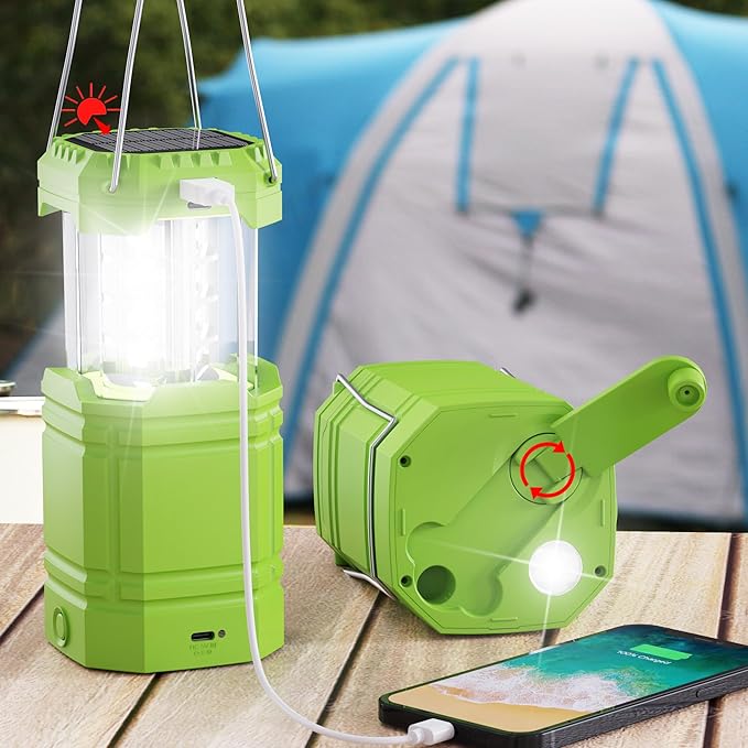 3000 Large Capacity Hand Crank Solar Camping Lantern, Portable Ultra Bright LED Torch, 23-26 Hours Running Time, USB Charger, Electronic Lantern for Outdoor