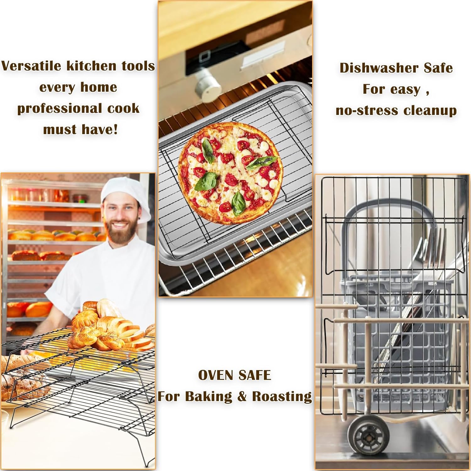 1Pcs Cooling Rack Baking, 13 x 9.6 inches Stackable Baking Rack for Oven Cooking, Heavy Duty Stainless Steel Wire Rack for Baking, Oven & Dishwasher Safe - Black