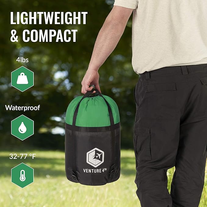 VENTURE 4TH Backpacking Sleeping Bag – XXL, Double and Single Sizes - Lightweight Warm & Cold Weather Sleeping Bags for Adults, Kids & Couples – Ideal for Hiking, Camping & Outdoor Adventures