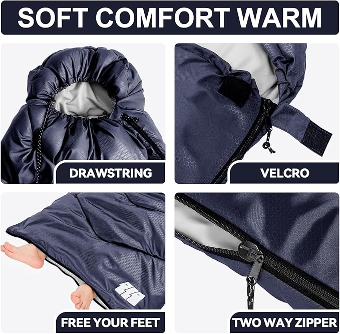 Sleeping Bags for Adults Cold Weather,Portable, Waterproof,Lightweight Sleeping Bag for Tall Girls Boys with Compression Sack for Warm Camping, Hiking, Outdoor & Indoor