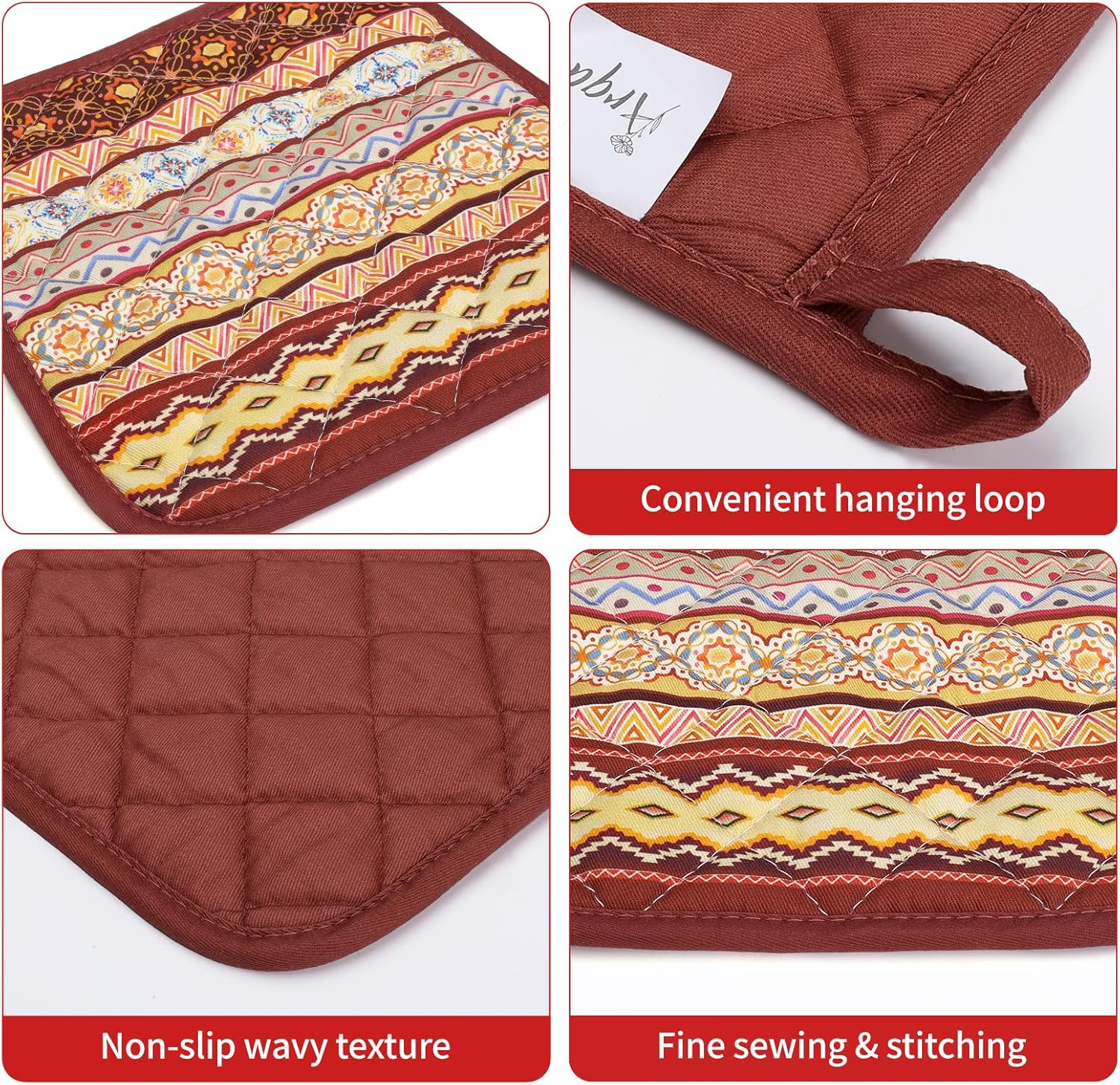 Boho Floral Oven Mitts and Pot Holders Sets 2Pcs, 100% Cotton Heat Resistant, Extra Long Oven Gloves Potholder for Kitchen Cooking Baking Decoration