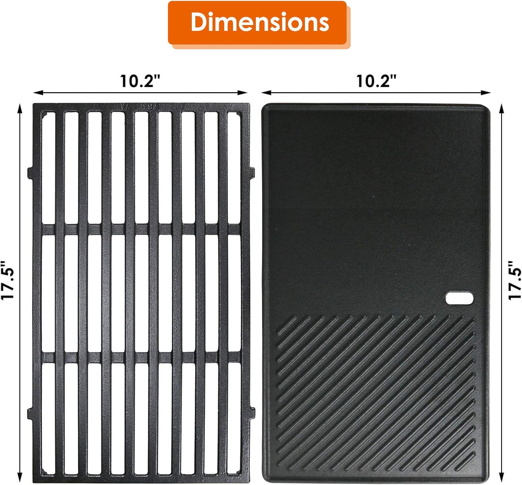 Uniflasy 7637 17.5 Inch Cast Iron Griddle Grates Replacement Part for Weber Spirit E210 E220 S210 S220 with Front Control, Reversible Griddle Plate for Weber Spirit & Spirit II 200 Series