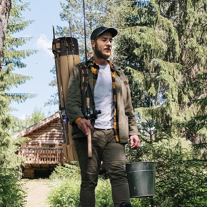 Wowelife Fishing Rod Carrier - Pole Bag Reel Organizer Case Storage for Gear, Travel - Gifts for Men, Family