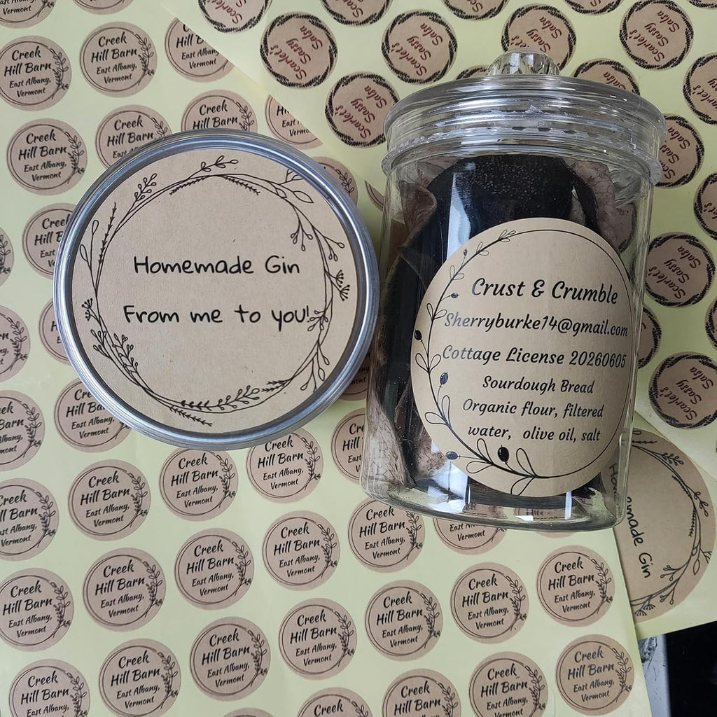 Custom Stickers Kraft Paper Labels Personalized Withe Text, Business Logo Customized Food Jars Labels Bakery Label Sticker Package Favor Canning Circle 100pcs (Style 3)