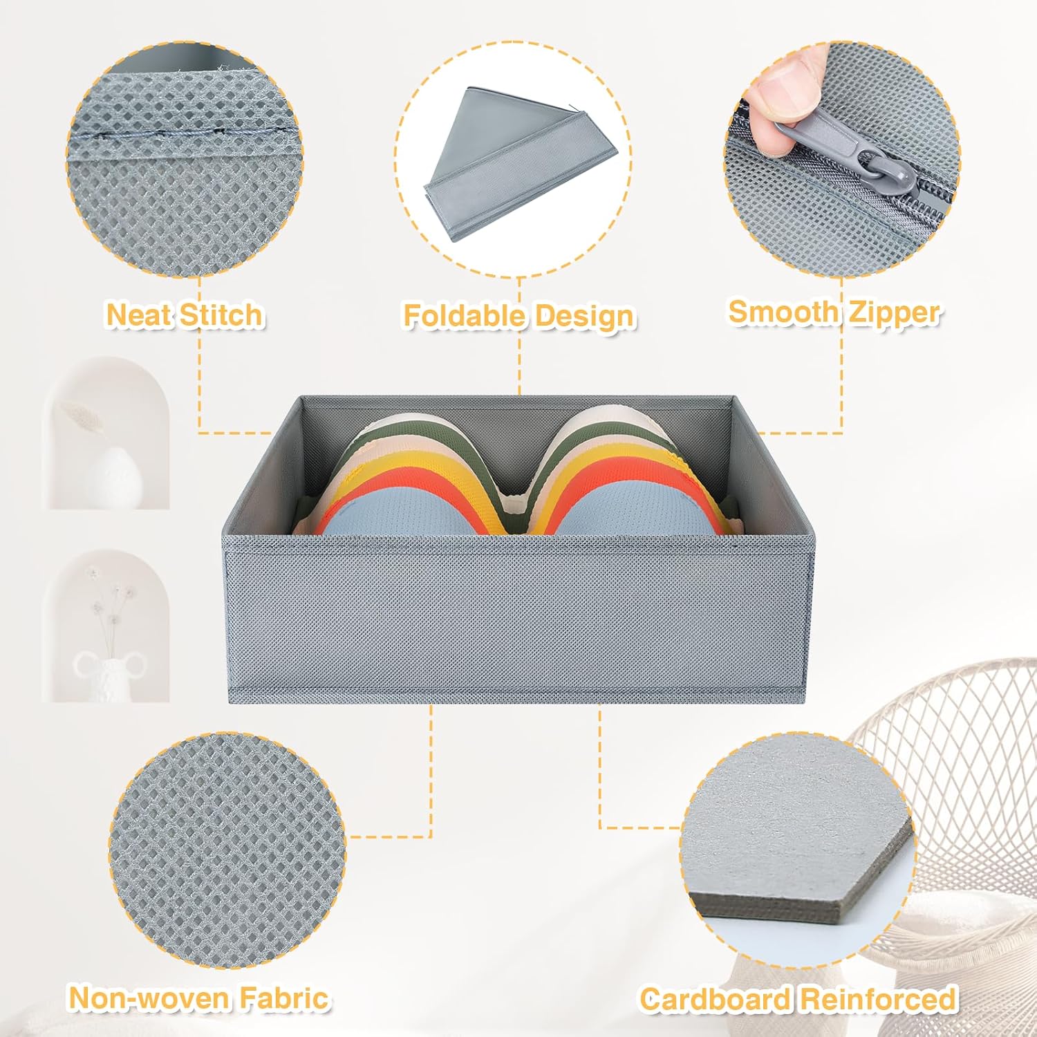 DIMJ Drawer Organizer Clothes, 15 Pack Underwear Organizer, Foldable Closet Bins, Sock Organizer Bra Cube, Fabric Dresser Box for Clothes, Bra, Socks, Tie (Grey)