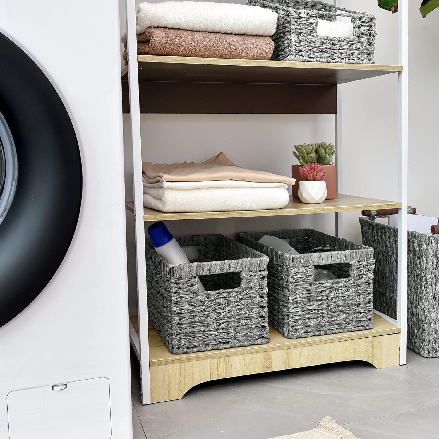 GRANNY SAYS Wicker Baskets with Handles - Gray Storage Baskets (2-Pack) for Organizing Cabinet, Coffee Table