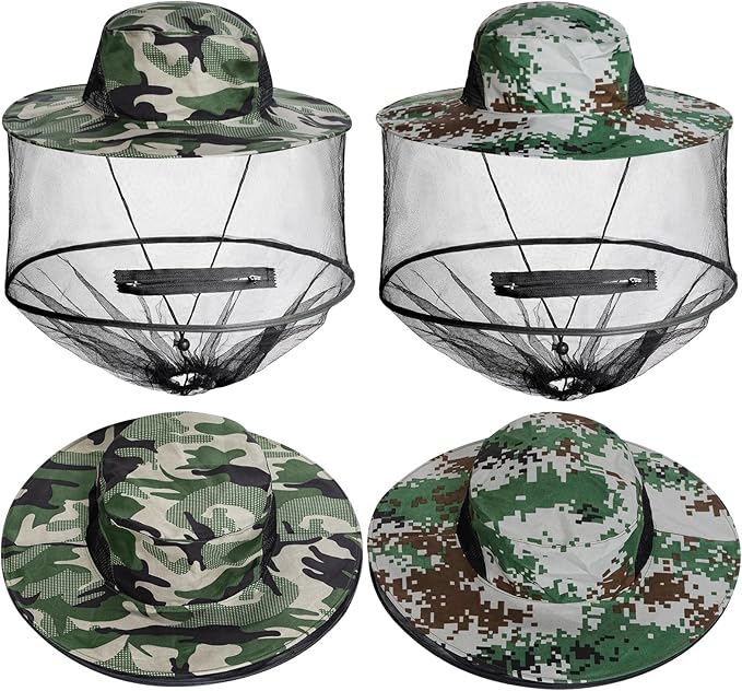 Sucrain 2 Pack Mosquito Head Net Hat Sun Hat Garden Bug Hat with Hidden Net Mesh for Outdoor Gardening Beekeeping