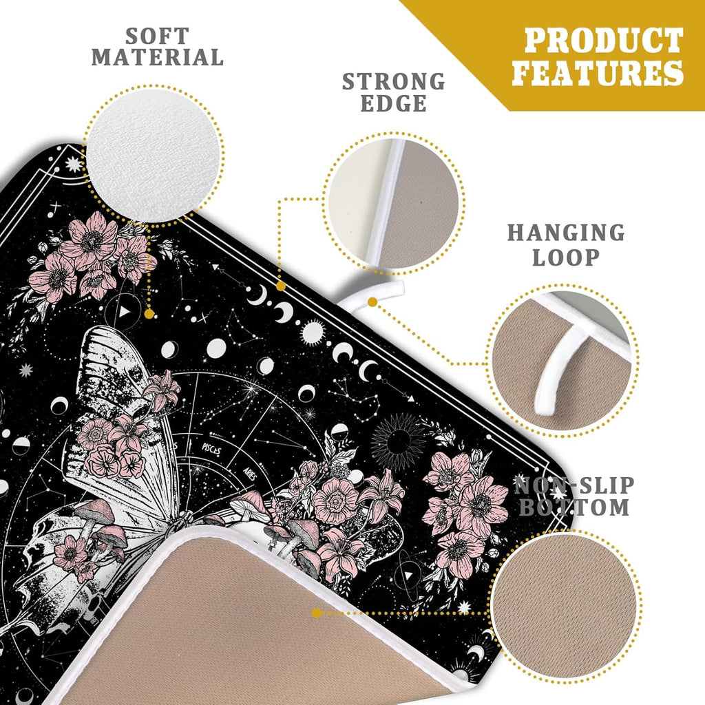 Skeleton Butterfly Dish Drying Mat Black Skull Absorbent Dish Drainer for Kitchen Counter Holiday Decor