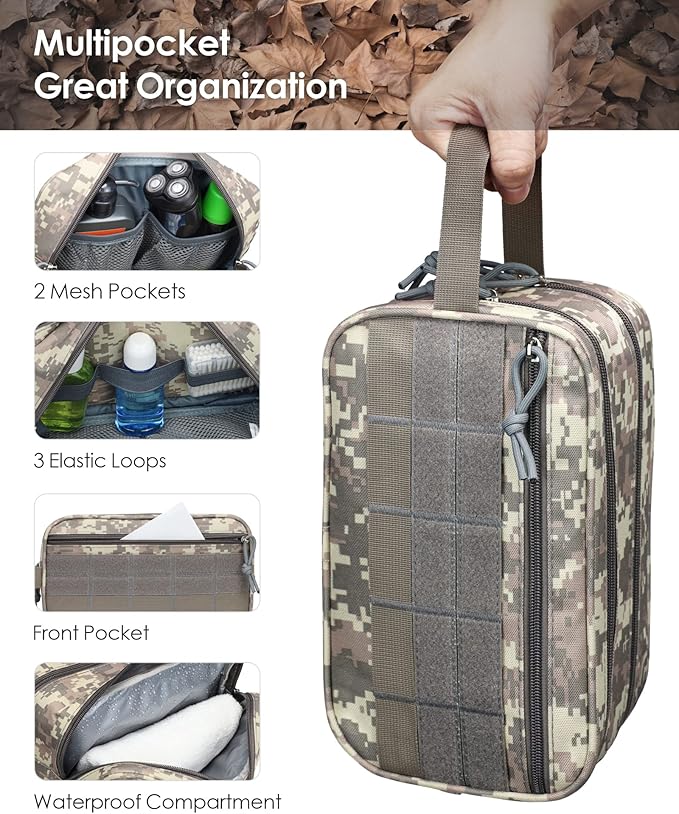TACTICISM Toiletry Bag for Men - Dry Wet Separate Travel Toiletry Bag, Tactical Molle Dopp Kit for Men with Large Capacity, Water-Resistant Shaving Bag for Adult Women for Travel, ACU Camo