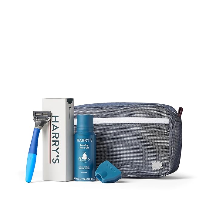 Harry's Travel Shaving Kit for Men - Toiletry Bag, Razor, Foaming Shave Gel, and Blade Cover - TSA Friendly Shave Kit