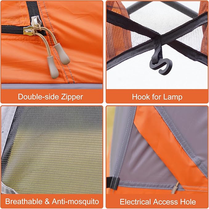 Vidalido 3-4 Person Tent with 1 Mesh Door and 2 Large Mesh Window, Double Layer Waterproof Portable Family Cabin Tent, 4 Person Tents for Outdoor Camping Hiking