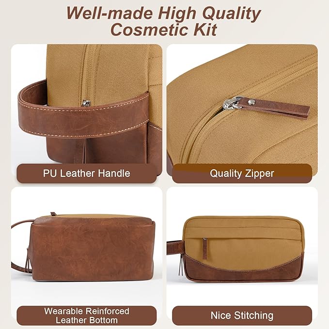 Travel Toiletry Bag for Men, Hanging Toiletry Organizer, Water Resistant Shaving Kit with Large Capacity for Travel Accessories - Brown