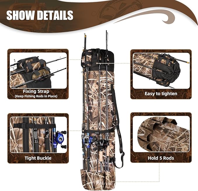 Wowelife Fishing Rod Carrier - Pole Bag Reel Organizer Case Storage for Gear, Travel - Gifts for Men, Family
