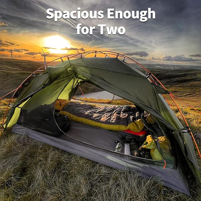 Night Cat Backpacking Tents 2 Persons Fast Setup Hiking Camp Tent with Foldable Pole Double Layers Two Doors Waterproof Lightweight Compact 7x4.4ft