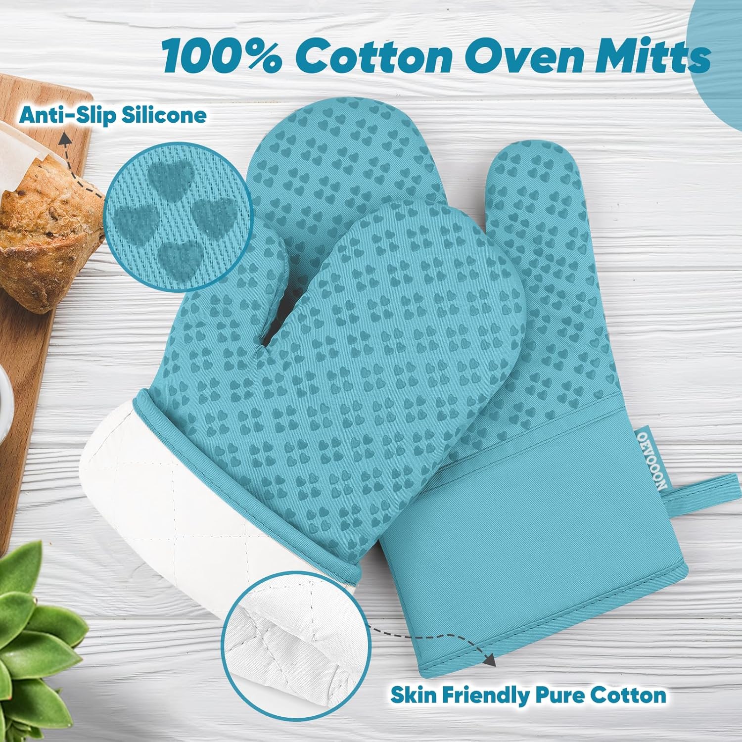 Oven Mitts and Pot Holders 4 Sets, Heat Resistant 500 ℉ Oven Mitt and Pot Holder,Oven Glove&Potholders with Non-Slip Silicone Surface,Kitchen Essentials for Cooking/Baking/BBQ-Lake Blue