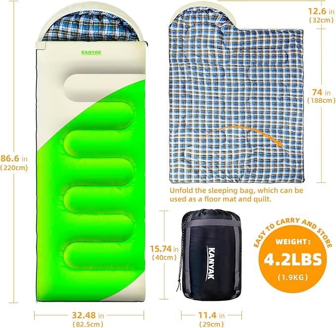 Camping Sleeping Bag, 32℉ Sleeping Bags for Adults Kids Teens Cold Weather Warm Sleeping Bag Winter for 3-4 Season Camping, Camping Gear Equipment, Traveling, and Outdoors