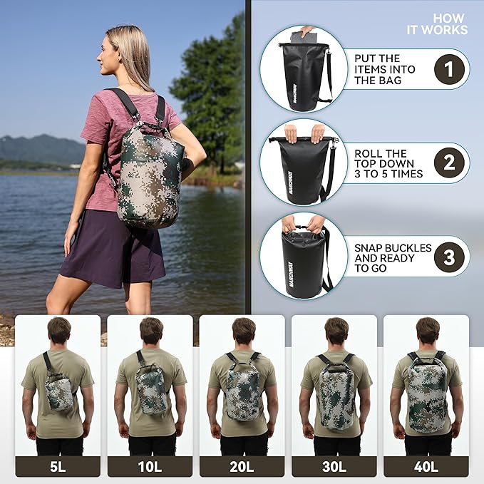 MARCHWAY Floating Waterproof Dry Bag Backpack 5L/10L/20L/30L/40L, Roll Top Sack Keeps Gear Dry for Kayaking, Rafting, Boating, Swimming, Camping, Hiking, Beach, Fishing