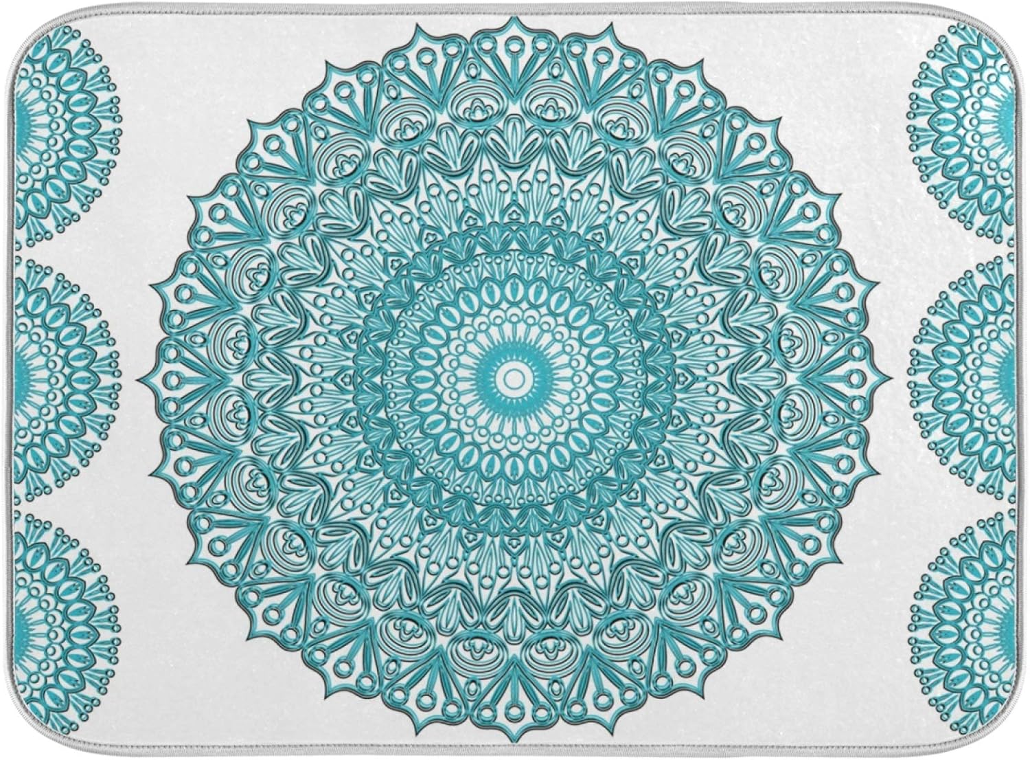 Super Absorbent Dish Drying Mat, Microfiber Fast-Drying Dish Mat, 16" x 18", Kitchen Dish Drying Pad, Boho Ethnic Turquoise Mandala