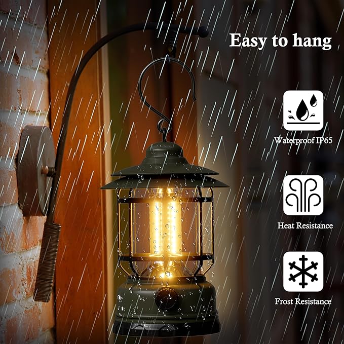 1 Pack Camping Lantern Battery Powered with Stepless Dimming, Rechargeable Battery LED Lantern for Power Outage, Camping Essentials Light for Emergency, Hurricane, Camping,Tent