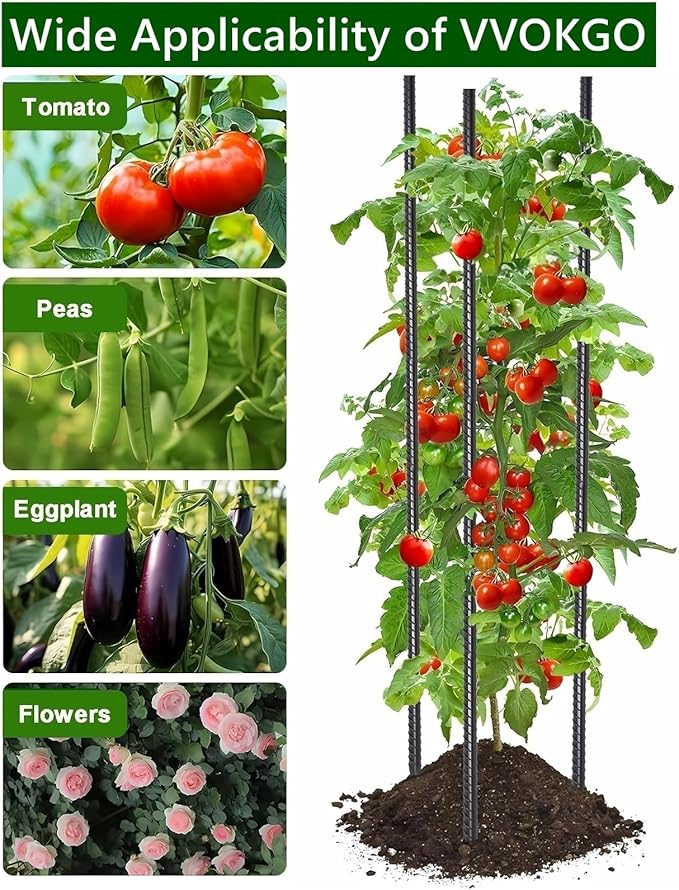 VVOKGO 36 Inch Ground Rebar Stakes (16 pcs), Heavy Duty Hook Ground Anchors, Steel Plant Support Garden Stake with Chisel Point end Black Plastic Spraying for Anti-Rust