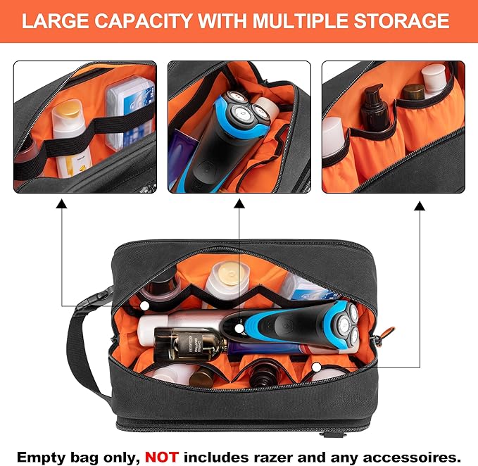 Tactical Toiletry Travel Bag for Men, Dopp Kit Shaving Organizer Case for Toiletries, Shower and Grooming Care Accessories, Black (Empty Bag Only, Patent Design)
