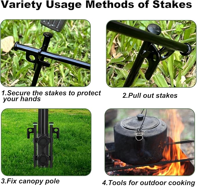 10Pcs Tent Stakes, 12in Heavy Duty Tent Stakes with Storage Pouch, Forged Steel Tent Sakes Metal, Metal Stakes for Tent Used on Grassland, Snowfield, Dessert(10Pcs, 12in, Diameter 3/8")