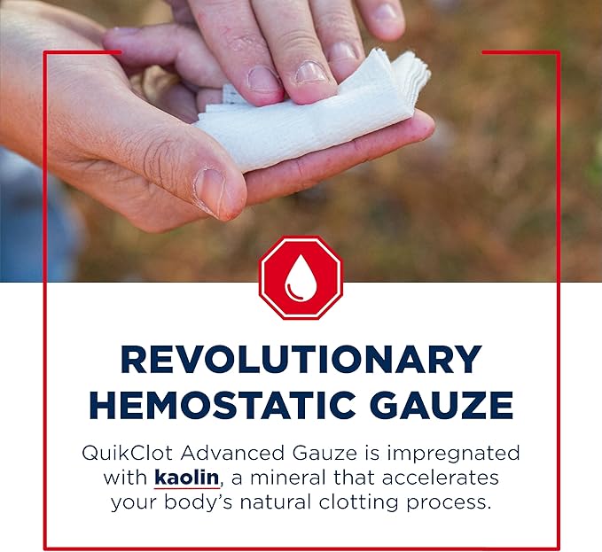 Adventure Medical Kits QuikClot Gauze - for Emergency Survival Kit, Doomsday Prepping Supplies & More - Stops Bleeding Fast with Kaolin - Flexible Hemostatic Medical Gauze - 3" x 24"