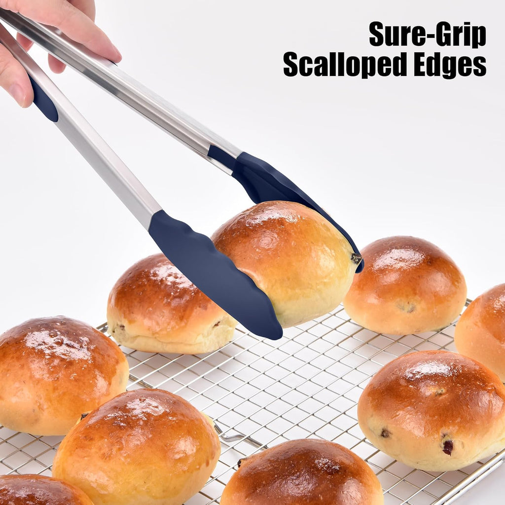 Doosu Kitchen Tong for Cooking: 600°F Heat-Resistant Silicone Food Tong, Stainless Steel Locking Tongs for BBQ (12in, Blue)