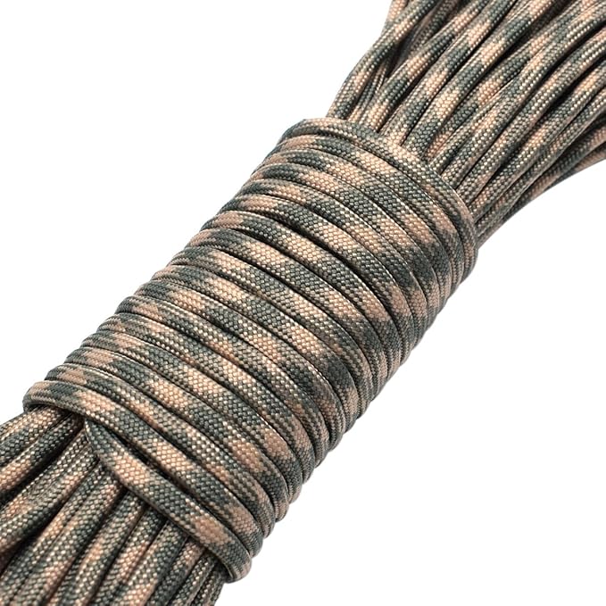100ft Type III 7 Strand Core Paracord 550 Parachute (42# Beige+Dark Grey)