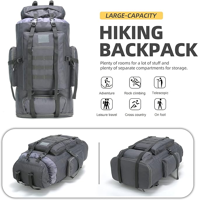 100L Tactical Military Backpack for Men - Waterproof Hiking & Hunting Pack with MOLLE System, Adjustable Suspension, Survival Gear Compartment - Outdoor Camping, Trekking Travel Backpack