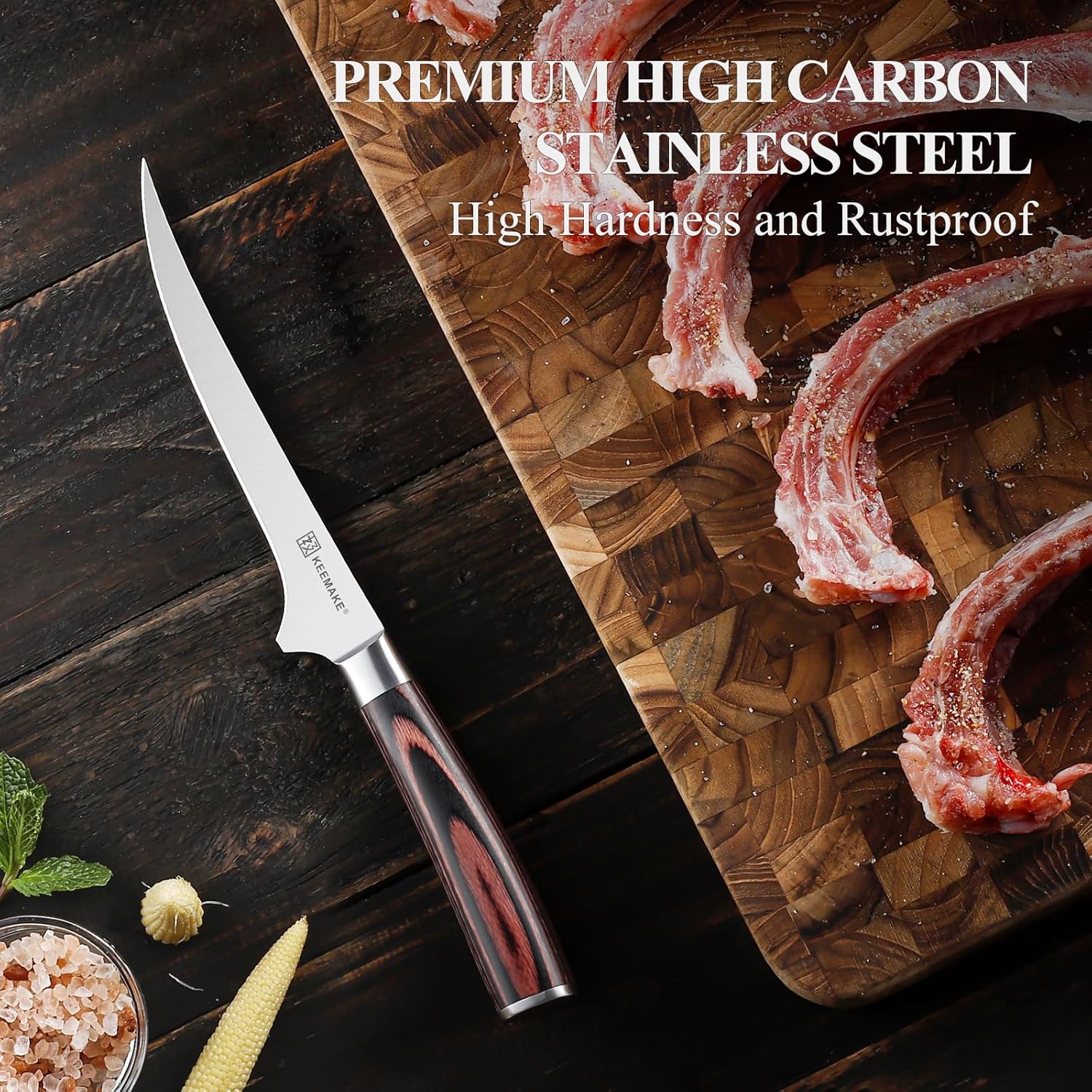 KEEMAKE Boning Knife 6 Inch, Razor-sharp Fillet Knife with High Carbon Stainless Steel Blade and Pakkawood Handle, Professional Kitchen Deboning Knives with Protective Sheath