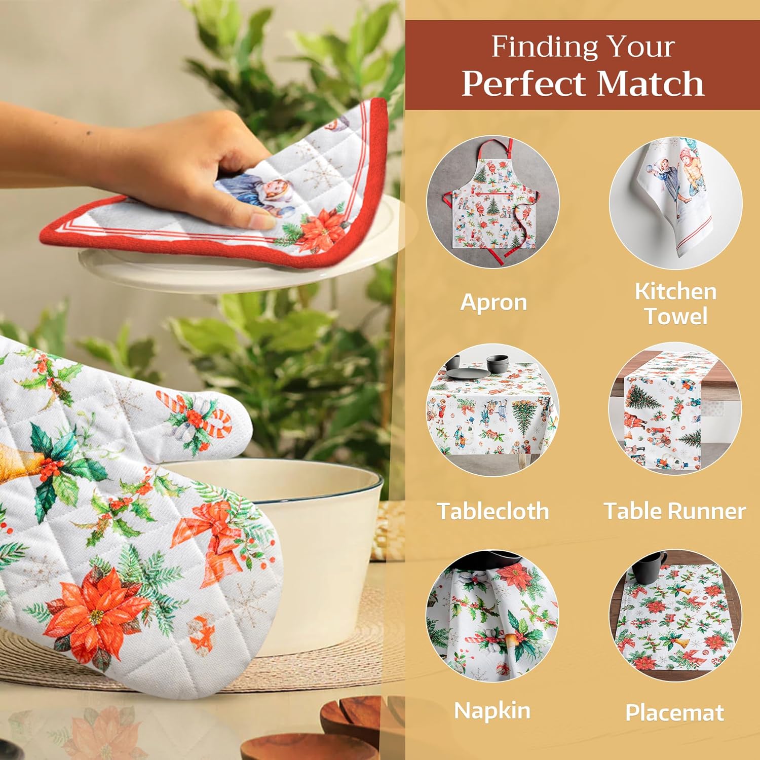 Maison d' Hermine Oven Gloves 100% Cotton Oven Mitt 7" x 13" with Loop Heat Resistant, BBQ, Cooking Gloves, Baking, Grilling, Kitchen, Handling Hot Pans (Pack of 1, Chromo)