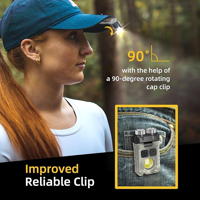 CLAKAP Rechargeable EDC Flashlight, 2Pack 1200LM Keychain Flashlight with COB Floodlight, 11 Modes Magnetic Small Flashlight 90°Head Swivels Portable Mini Pocket Light with Clip for Camping, Outdoor