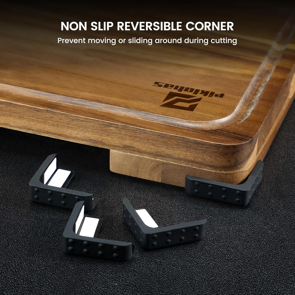 Cutting Boards Large Set of 7, Acacia Wood Charcuterie Chopping Board for Kitchen with Holder Non Slip Feet, Plastic Serving Board Mats, Juice Groove, Reversible Butcher Block for Meat Cheese Bread