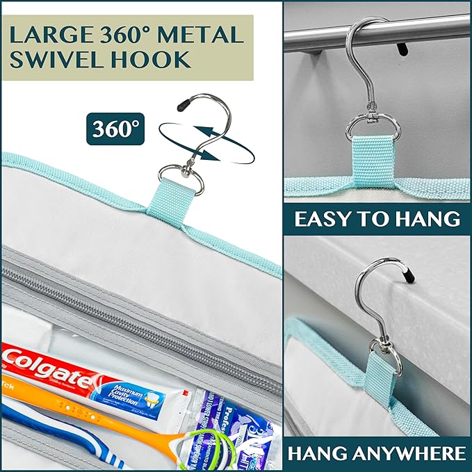 PAVILIA Travel Hanging Toiletry Bag for Women Men, Large Capacity Makeup Bag Kit, Waterproof Cosmetic Storage Organizer Case for Bathroom Shower, Black