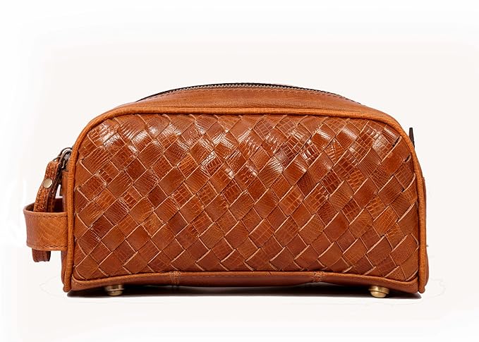 10" Premium Leather Toiletry Travel Pouch With Waterproof Lining | King-Size Handcrafted Vintage Dopp - Kit ~ Gift for Father's Day By Aaron Leather Goods (Sepia)