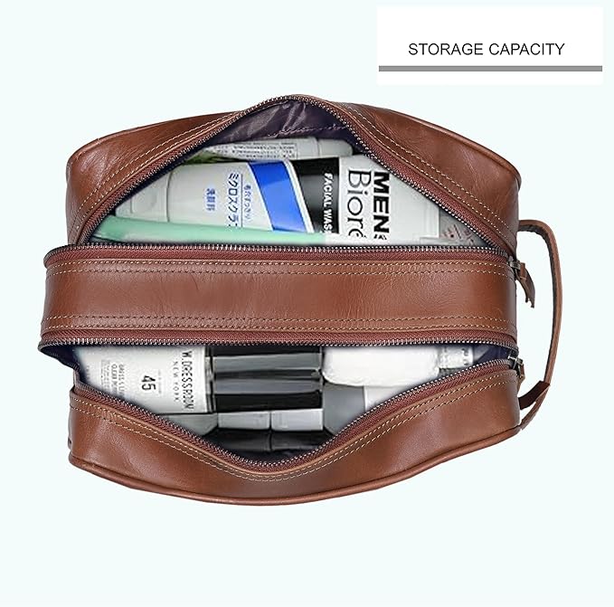 VC VINTAGE COUTURE Leather Toiletry Bag for Men Extra Large Leather Men's Toiletry Bag for Traveling Real Leather Dopp Kit for Men Leather Shaving Bag for Travel