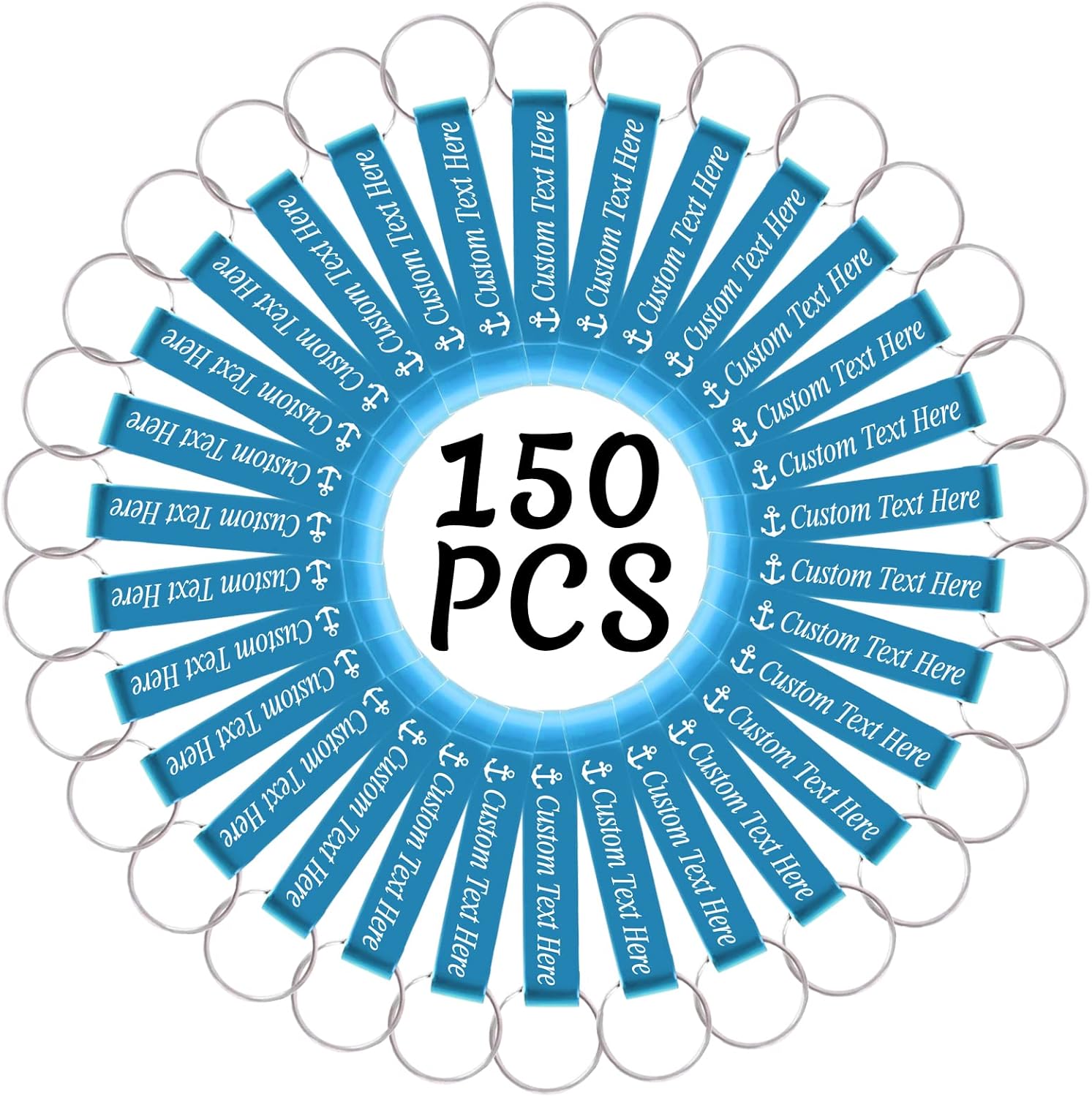 150PCS Personalized Bottle Opener Keychain Bulk Custom Beer Bottle Opener with Logo Text Engraved Wedding Bottle Opener Favors Customized Gifts for Guests Baby Shower Birthday Party-Sky Blue