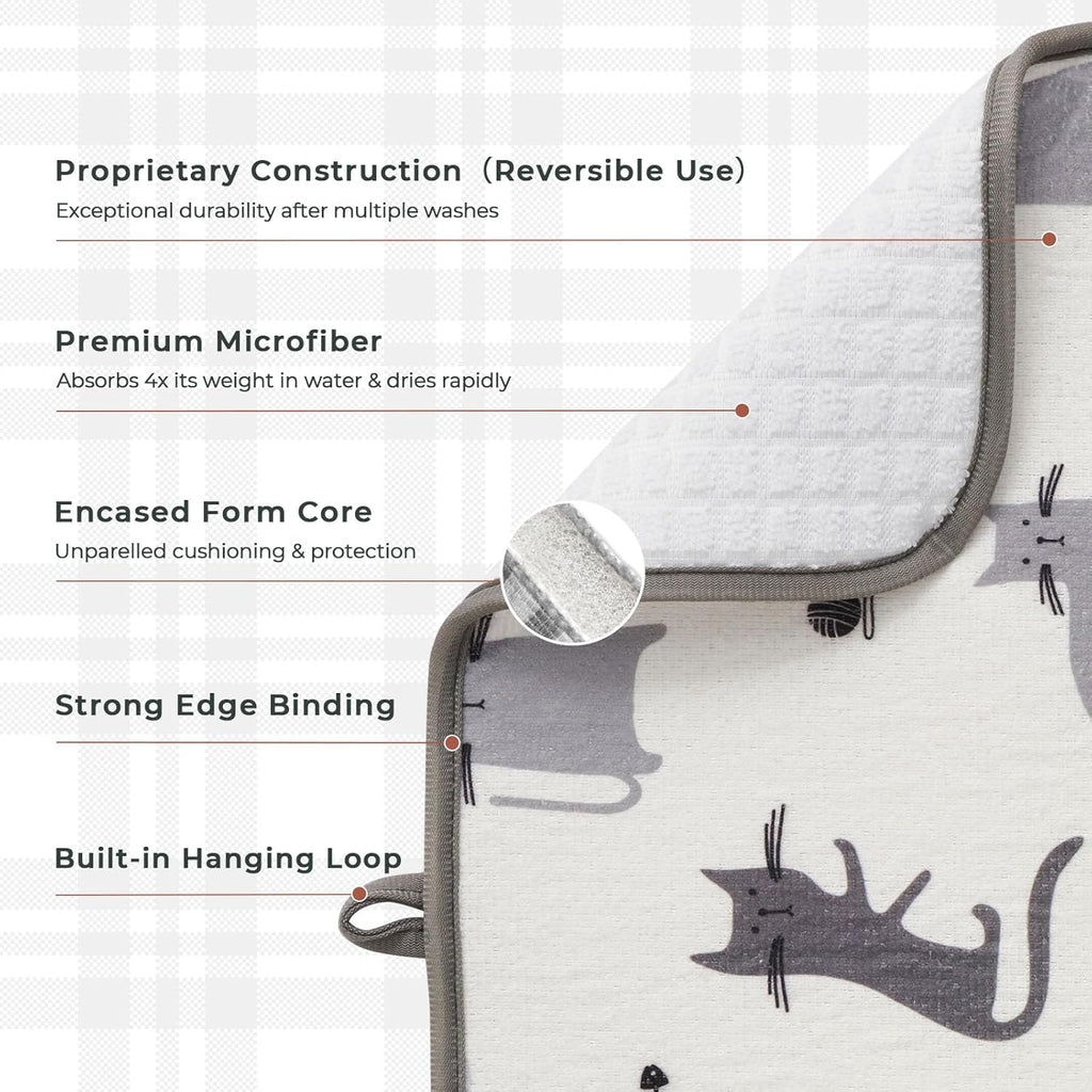 FRESHMINT Printed Dish Drying Mat Set for Kitchen Counter Absorbent Reversible Drying Mats Microfiber Kitchen Countertop Protector Dishes Pad 2 Pack Large Dish Drainer Rack Mat, 18" x 16"